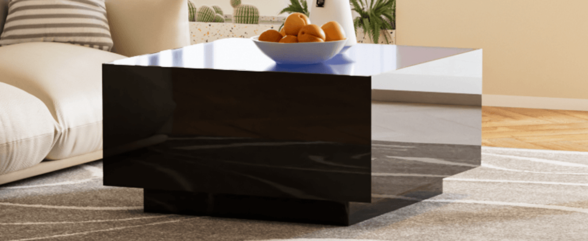 Modern Black High Glossy Coffee Table With LED Lights - Sleep Galleria