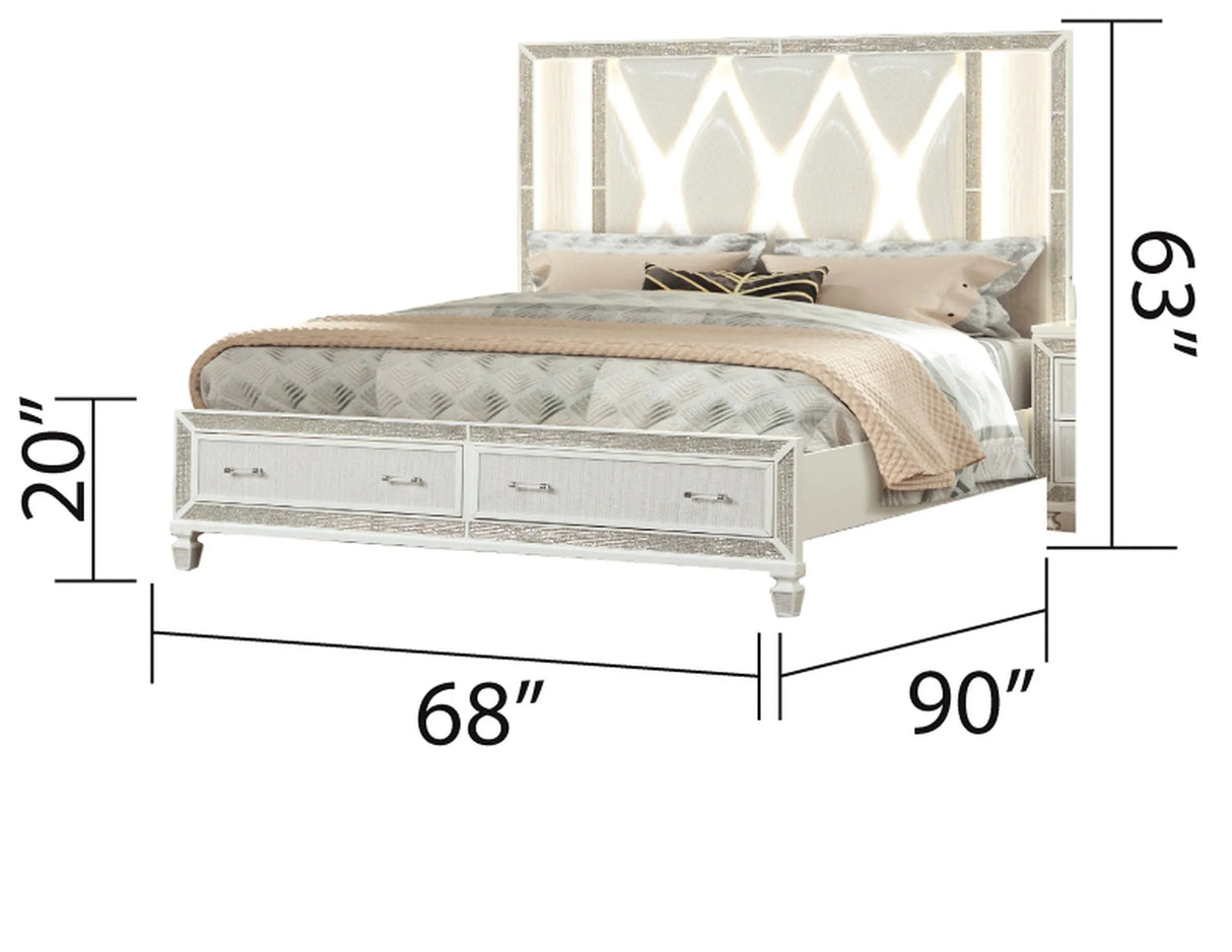 Contemporary Crystal White Upholstered Queen Bed Frame - Omega Lifestyles