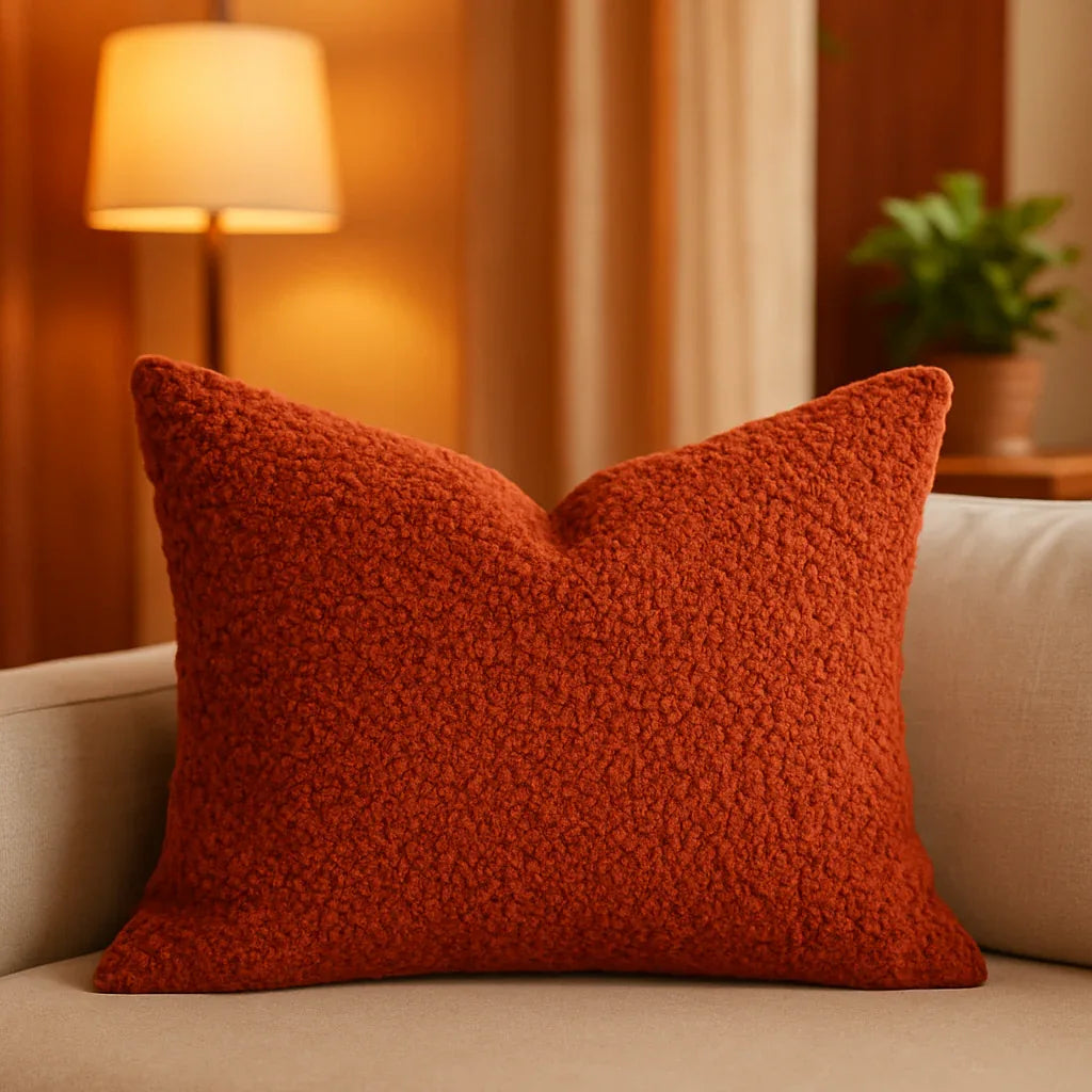 Ultra Plush Sherpa Throw Pillow Rust Brown - Omega Lifestyles