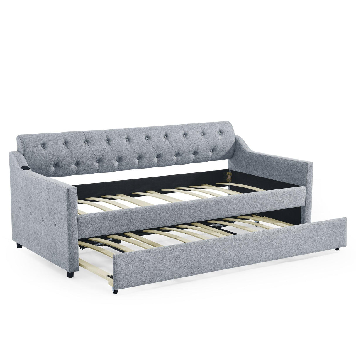 Twin Linen Upholstery Daybed With Erectable Trundle USB Charging - Omega Lifestyles