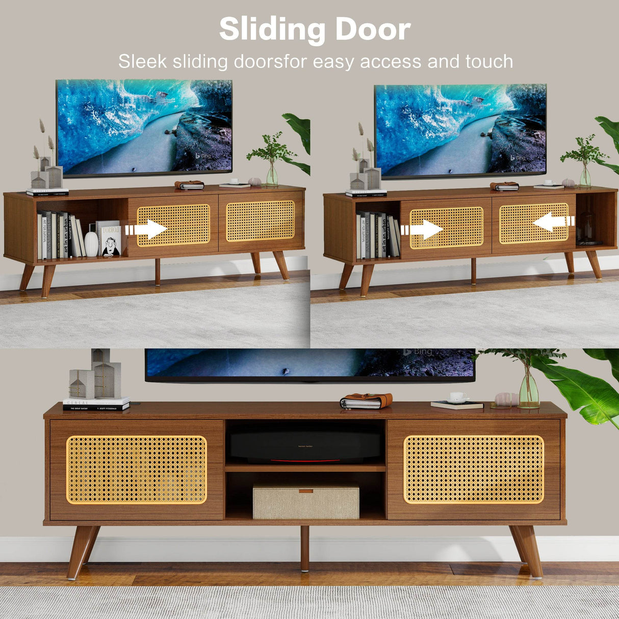 Mid Century Modern Rattan TV Stand Console - Sleep Galleria