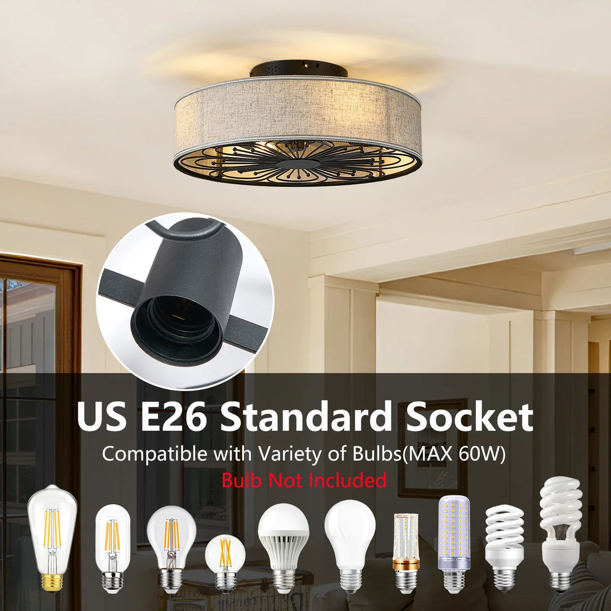 Bohemian Fabric Semi Flush Mount Ceiling Fan With Remote - Omega Lifestyles