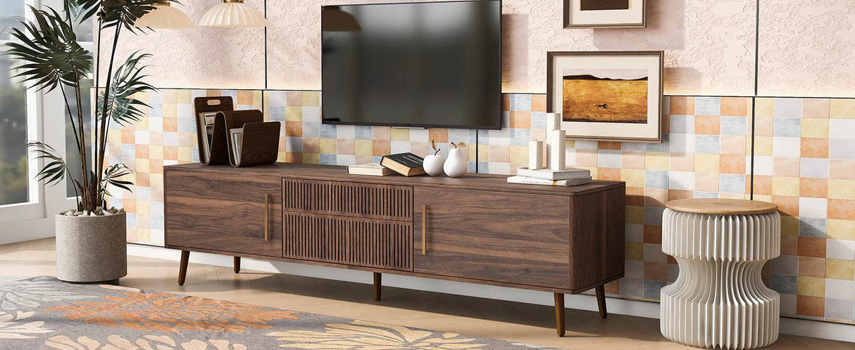 Mid Century Modern Walnut Wood TV Stand With Storage - Sleep Galleria