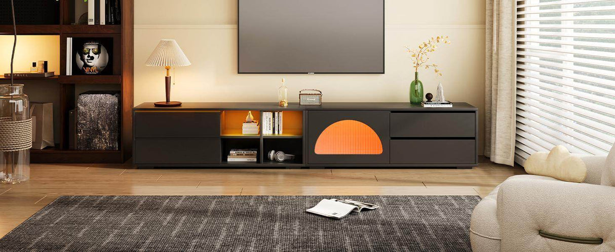Modern Black TV Stand With LED Light And Storage - Sleep Galleria