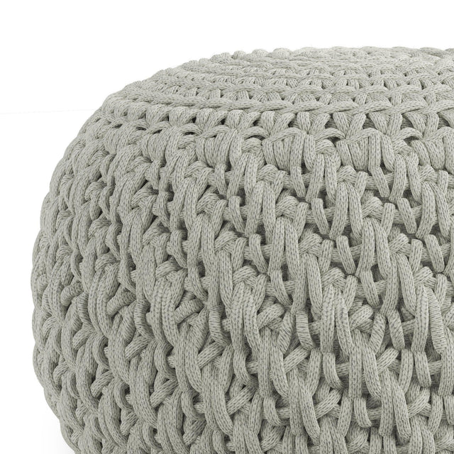 Round Knitted Silver Indoor Outdoor Fabric Pouf Seat - Omega Lifestyles