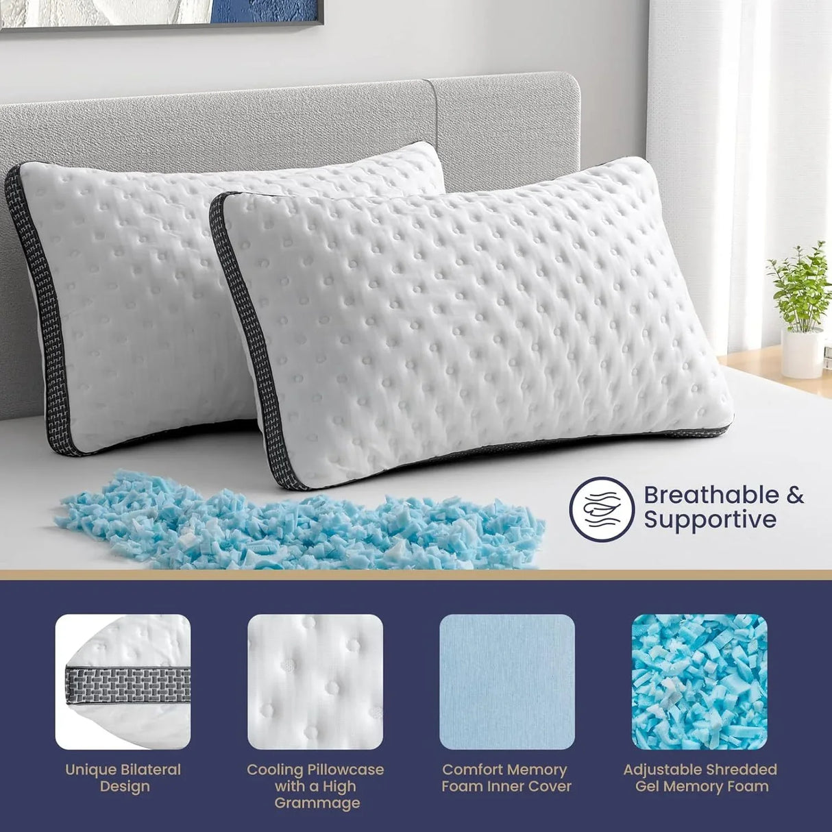 Medium Firm Cooling Gel Memory Foam King Pillow - Omega Lifestyles