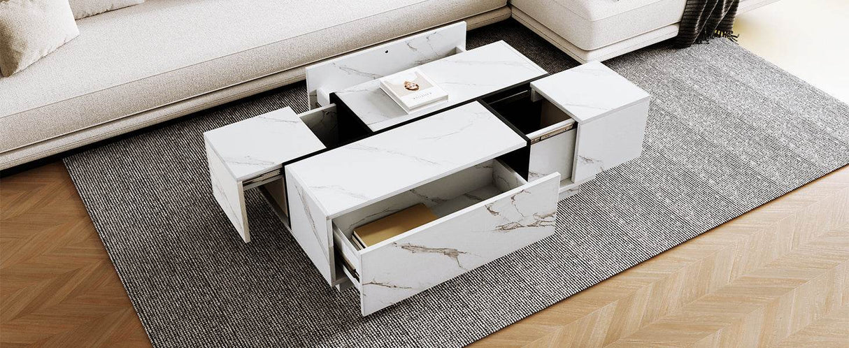 Modern White MDF Sliding Top Coffee Table With Storage - Sleep Galleria