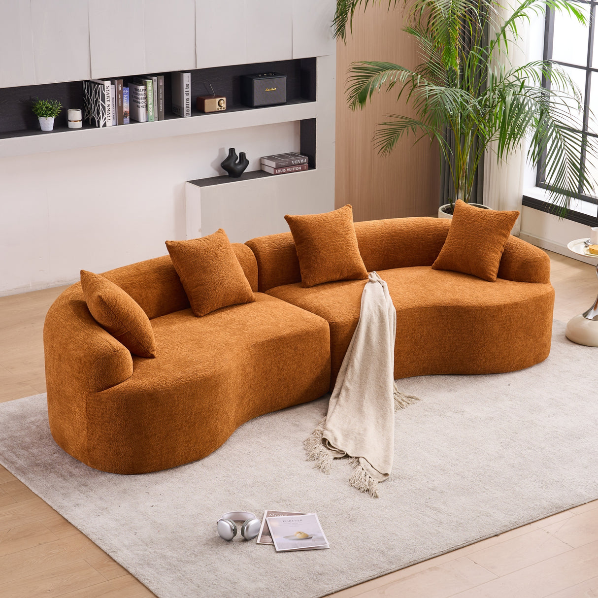 Orange Curved Foam Spring 4-Seat Modular Sofa