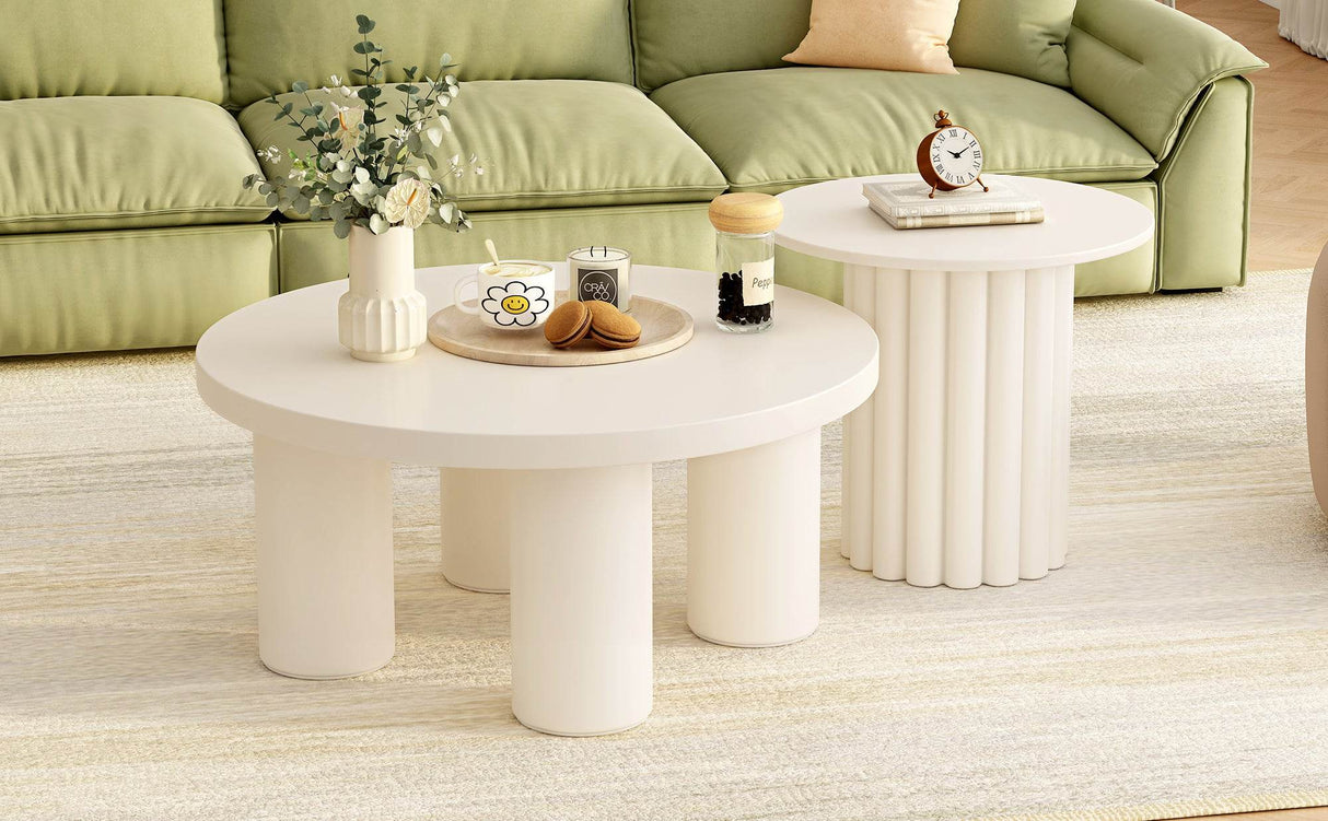 Set Of 2 Modern Roman Column MDF Coffee Tables - Sleep Galleria