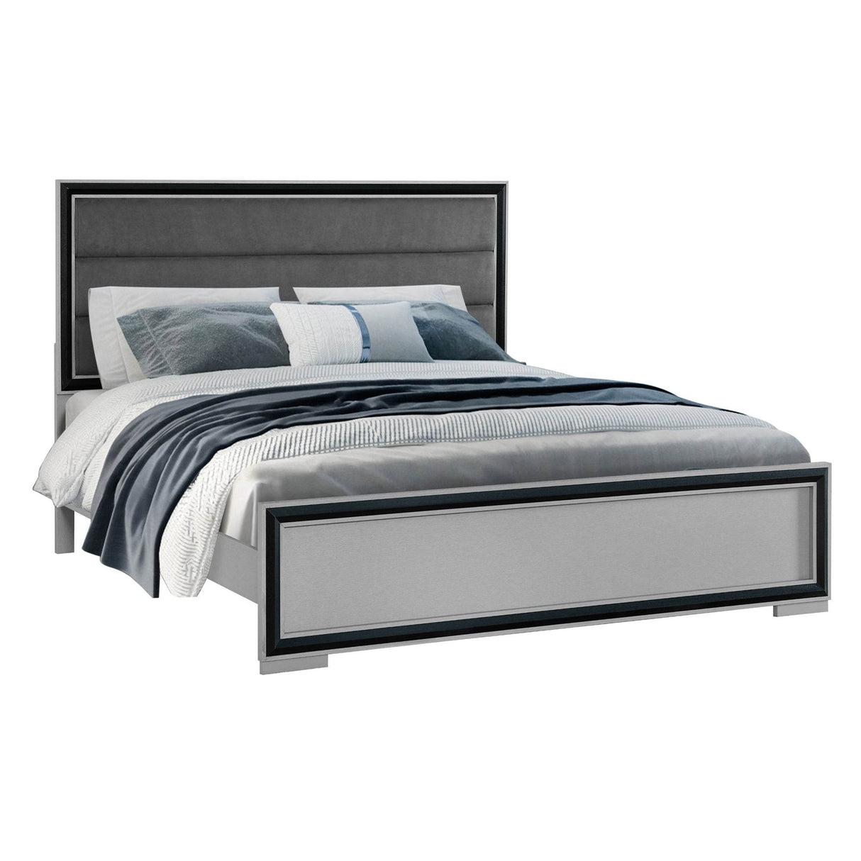 Modern King Wood Bed Frame With LED Lighting