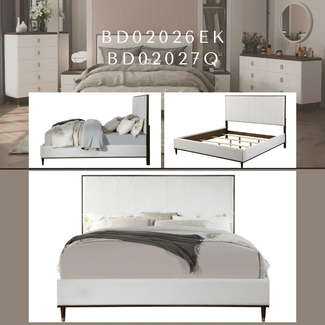 King Light Gray Fabric Upholstered Bed Frame - Omega Lifestyles