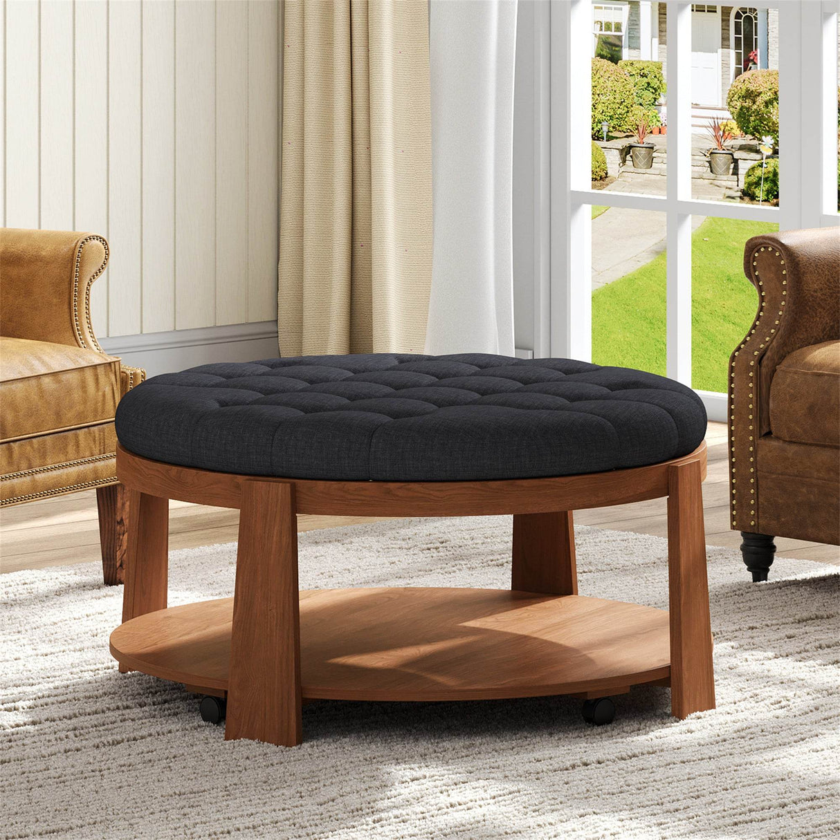 Modern Large Round Upholstered Ottoman Coffee Table - Sleep Galleria