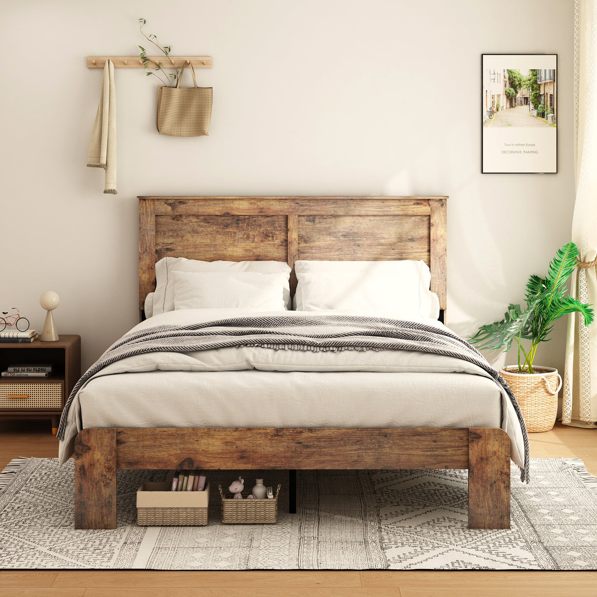 King Industrial Metal Wood Platform Bed Frame With Storage