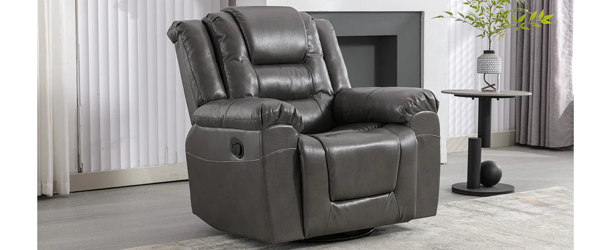 Grey PU Manual Reclining Rocking Swivel Recliner Chair - Omega Lifestyles