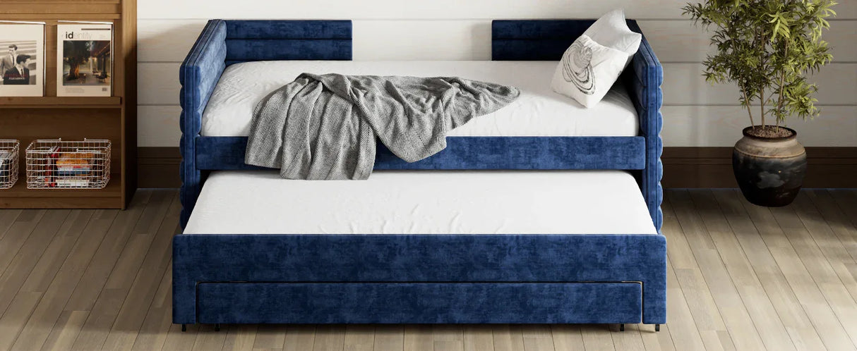 Twin Upholstered Daybed With Trundle And Storage Drawers - Omega Lifestyles