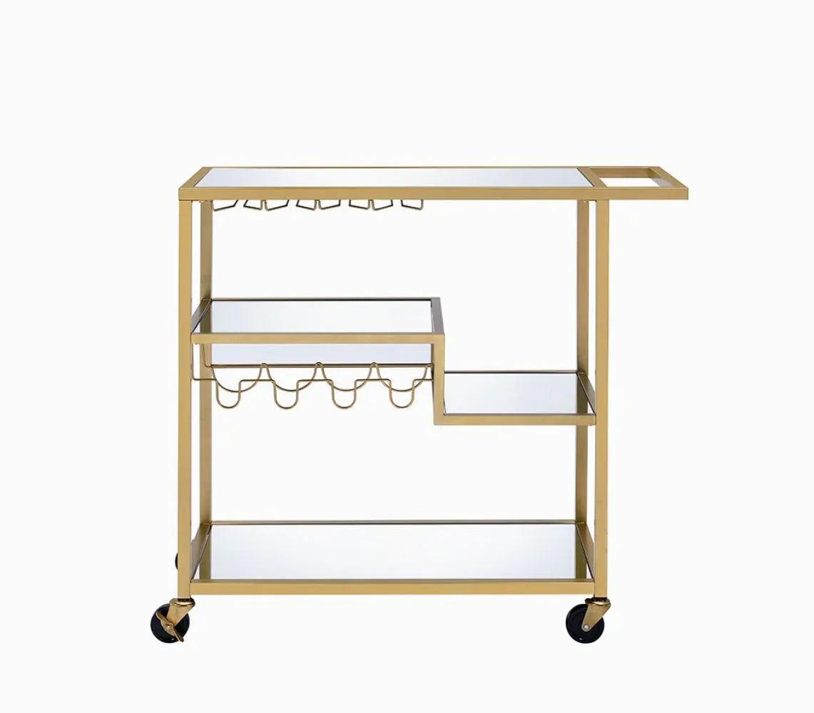 Champagne Finish Mirrored Top Metal Serving Cart - Omega Lifestyles