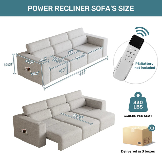 Power Reclining 3-Seat Sofa With Bluetooth Wireless Charging - Omega Lifestyles