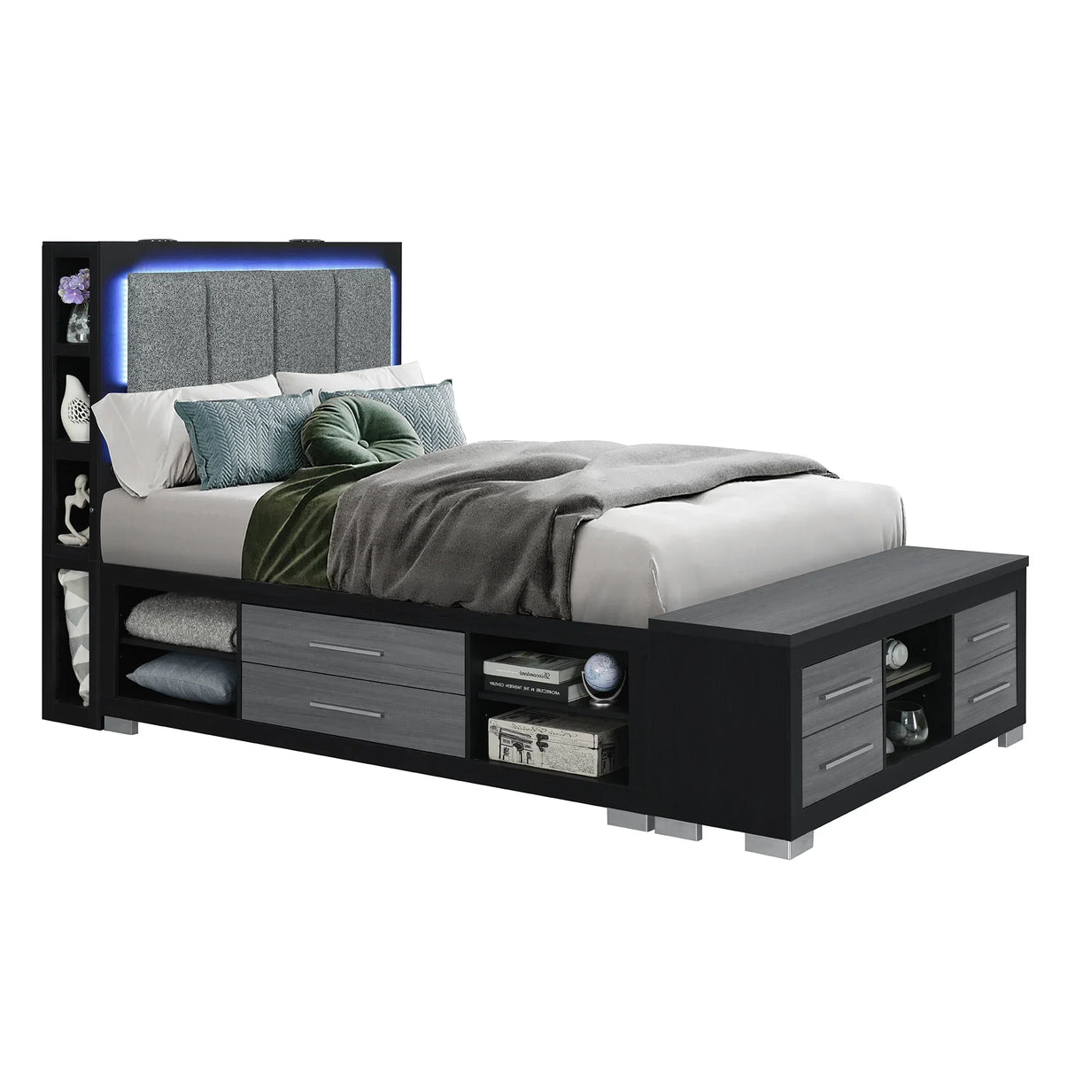 Modern Full Rubber Wood Bed Frame With Storage - Omega Lifestyles