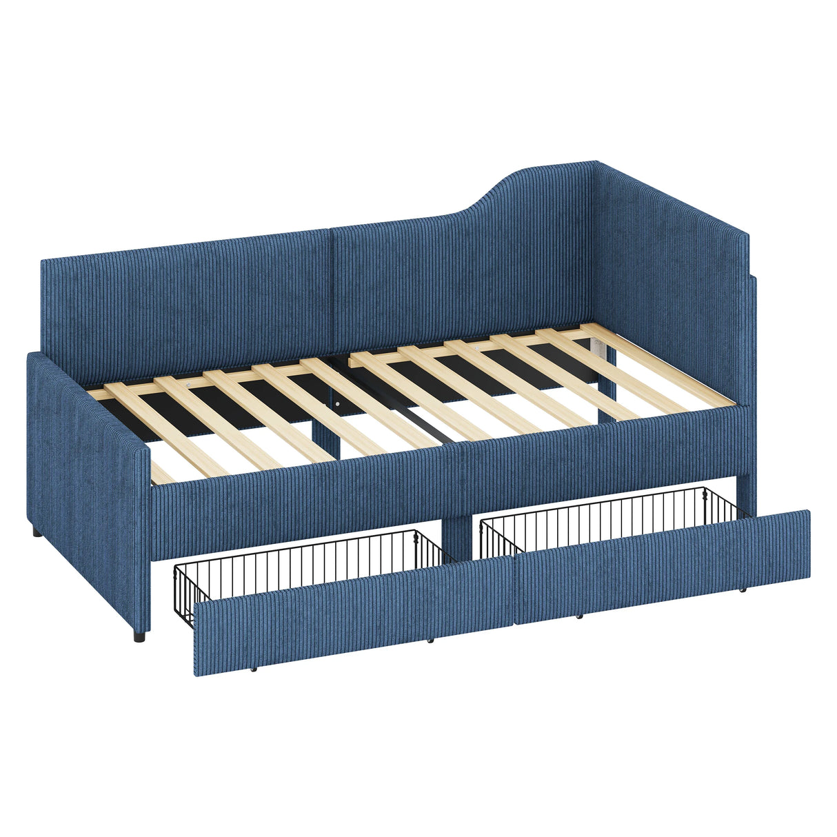 Twin L-Shaped Upholstered Corduroy Daybed With Drawers - Omega Lifestyles