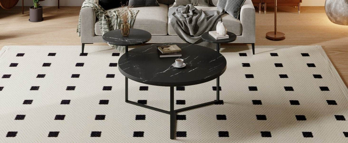 Modern Round Coffee Table With Faux Marble Shelves - Sleep Galleria