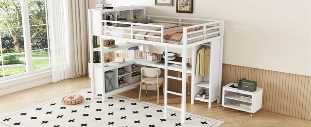 Full Metal Loft Bed With Wardrobe And L-Shaped Desk - Omega Lifestyles