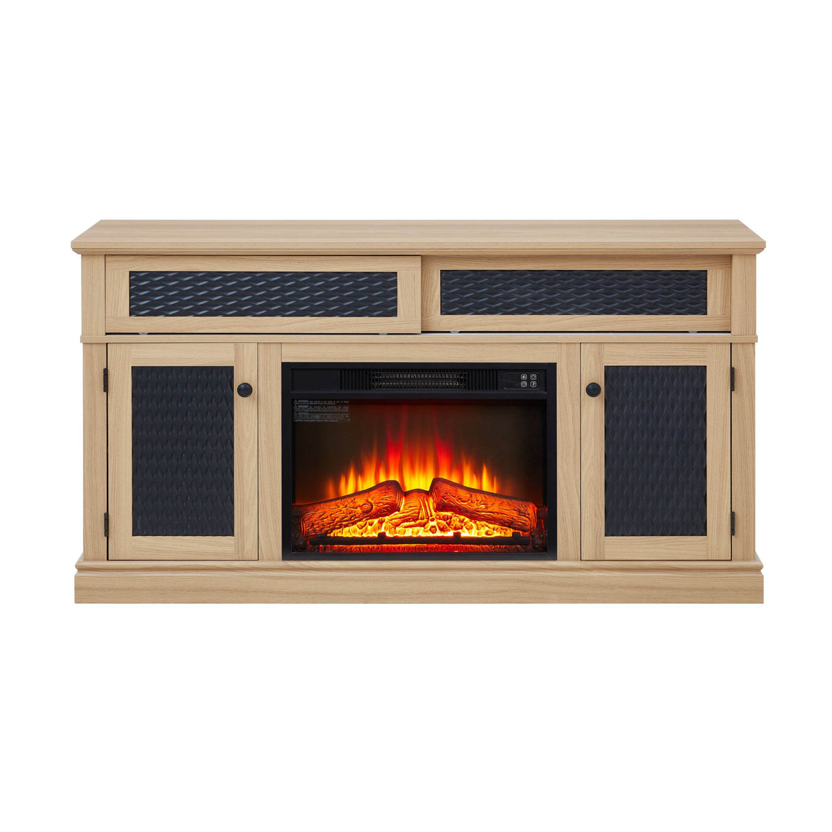 Embossed Light Oak Fireplace TV Stand Console - Sleep Galleria