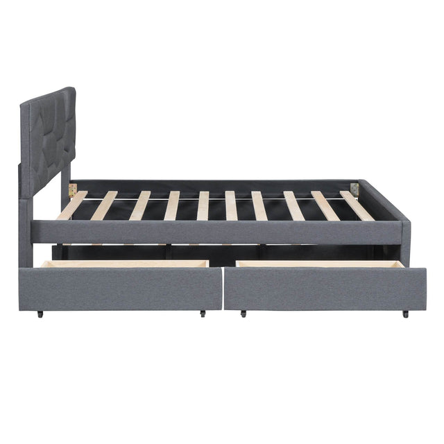 Full Upholstered Platform Bed With Trundle And Drawers - Omega Lifestyles