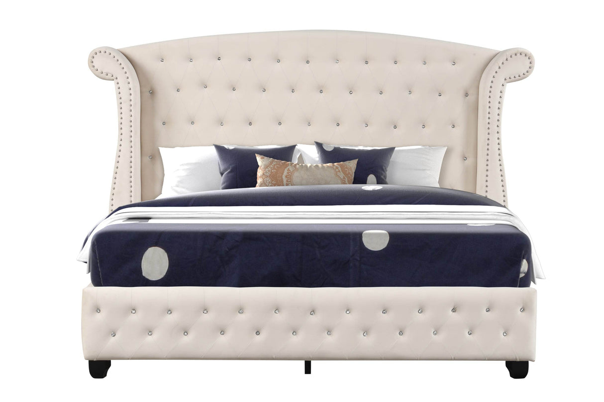 Crystal Tufted Upholstered Wood Full Bed Frame