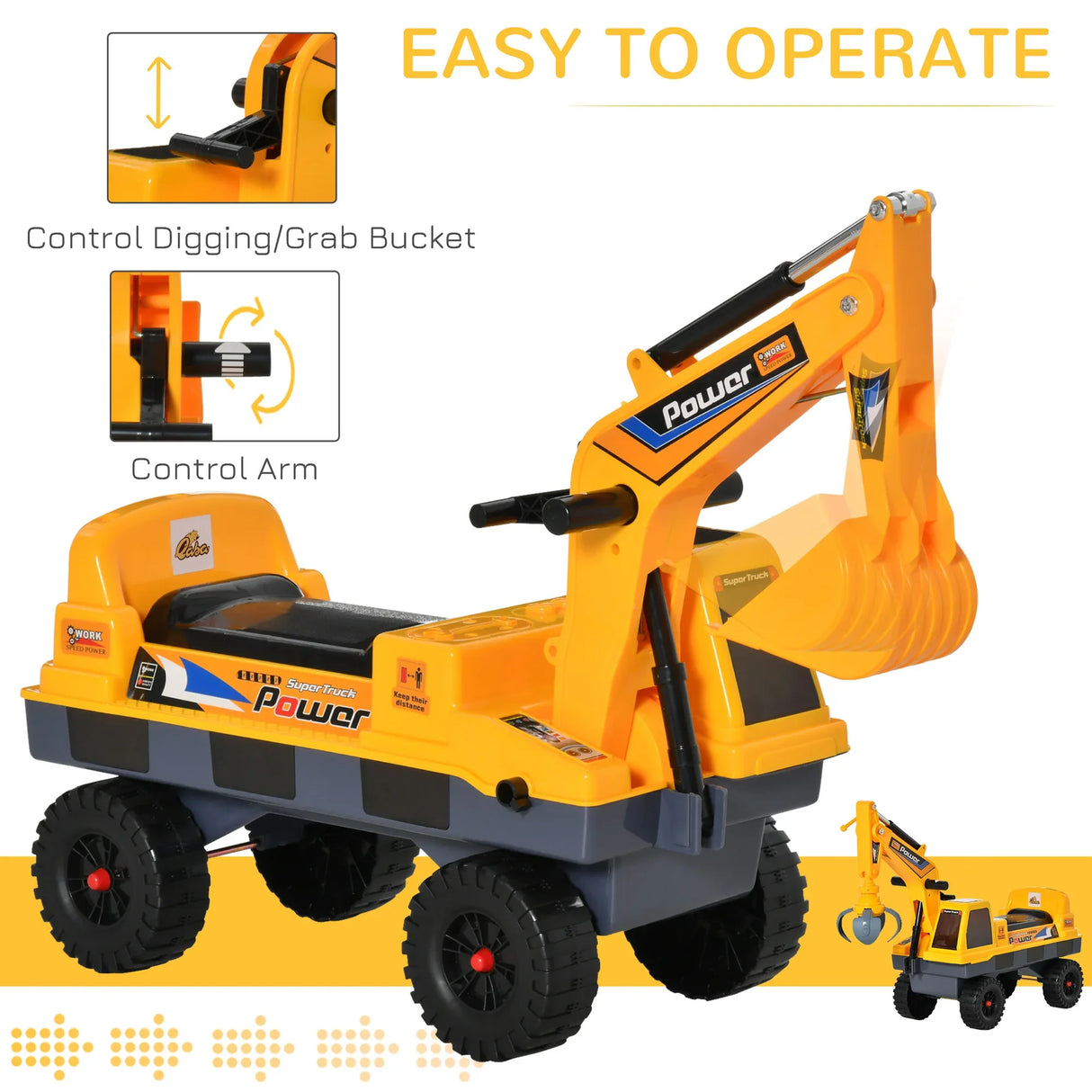 2-In-1 Ride-On Excavator Toy With Storage Light And Music - Omega Lifestyles