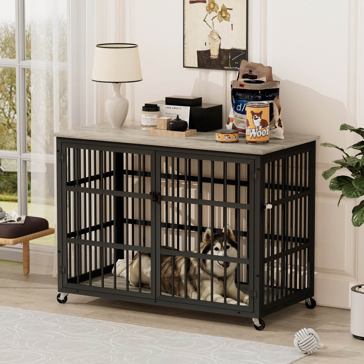 Rustic Brown Furniture Style Dog Crate With Wheels - Sleep Galleria