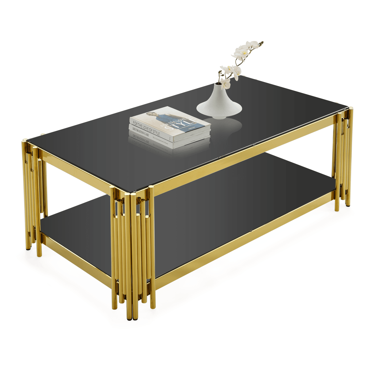 Golden Stainless Steel Rectangular Double-Layer Coffee Table - Sleep Galleria