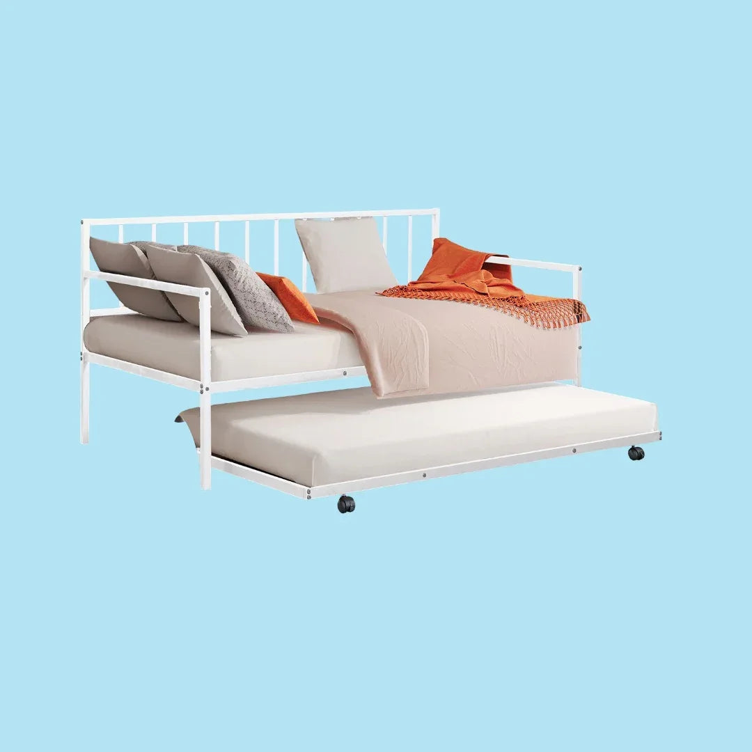 Full Contemporary White Metal Daybed With Trundle - Omega Lifestyles