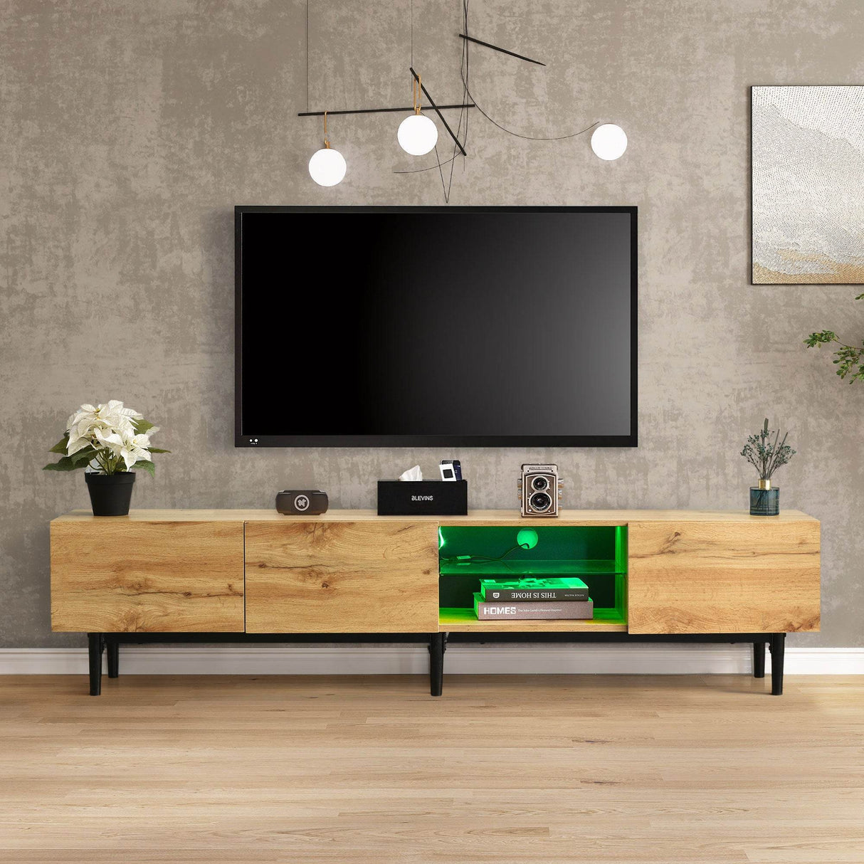 Modern LED Wood Tone TV Stand With Storage - Sleep Galleria