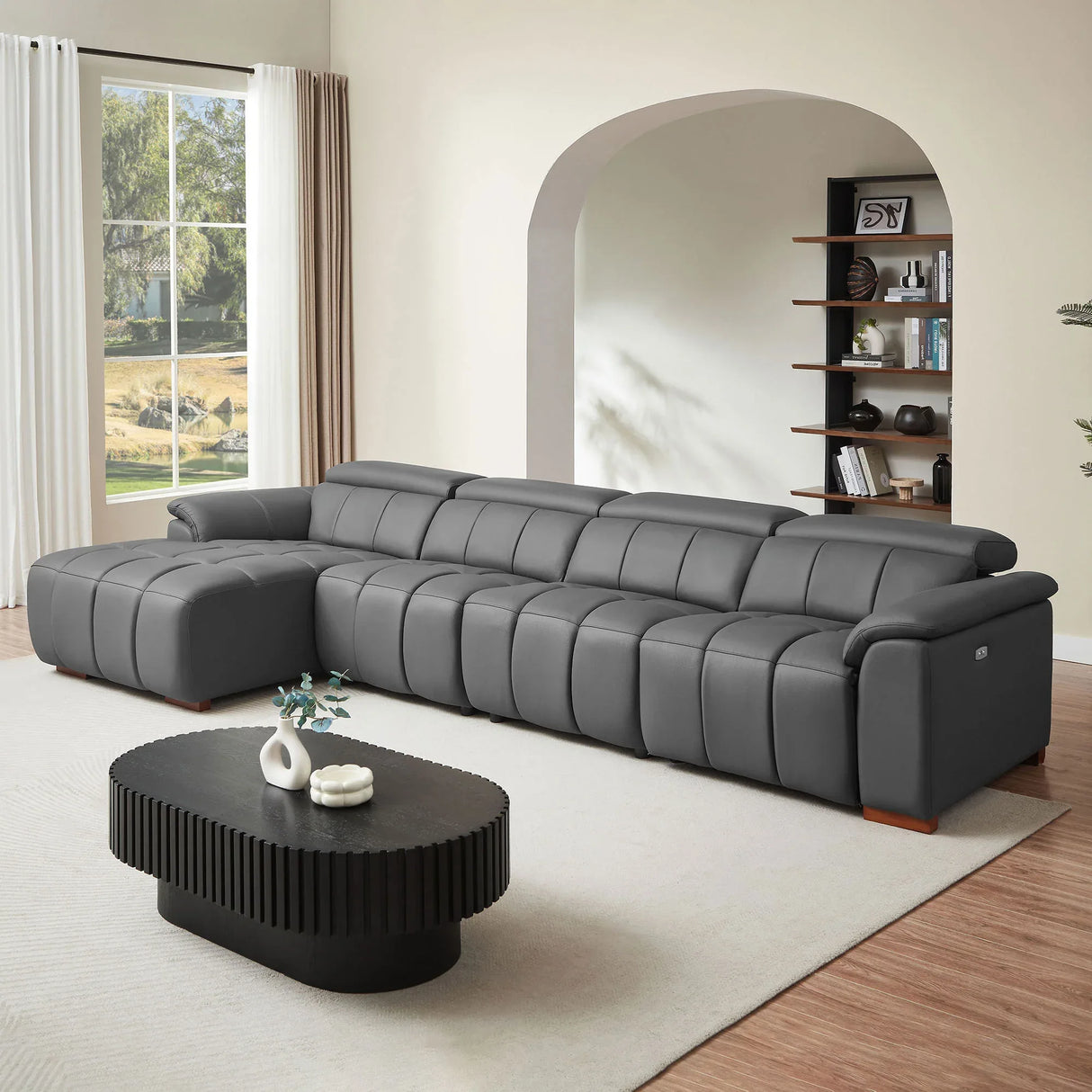Electric Control Genuine Leather 4-Seat L-Shaped Reclining Sofa - Omega Lifestyles