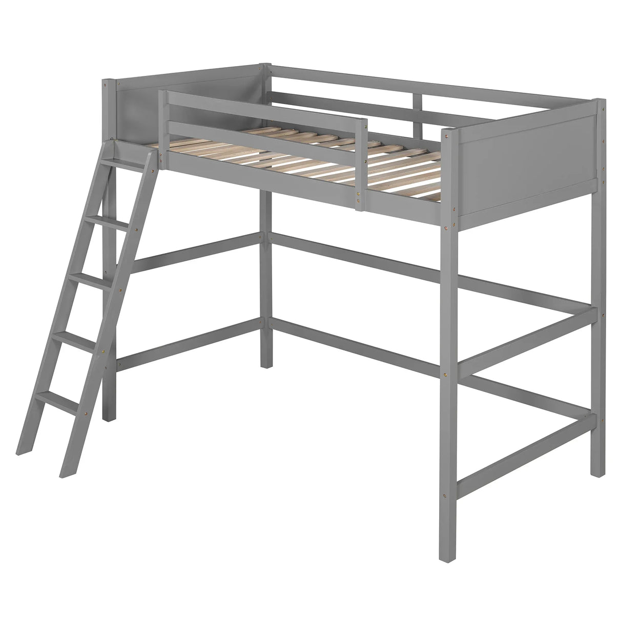 Solid Wood Twin Loft Bed With Ladder Gray - Omega Lifestyles
