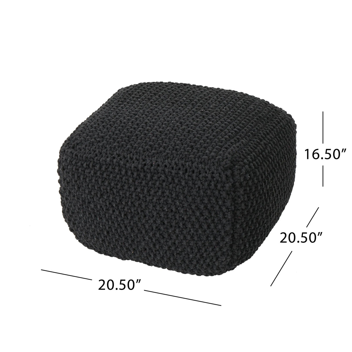 Cotton Knitted Square Dark Grey Pouf Cube - Omega Lifestyles