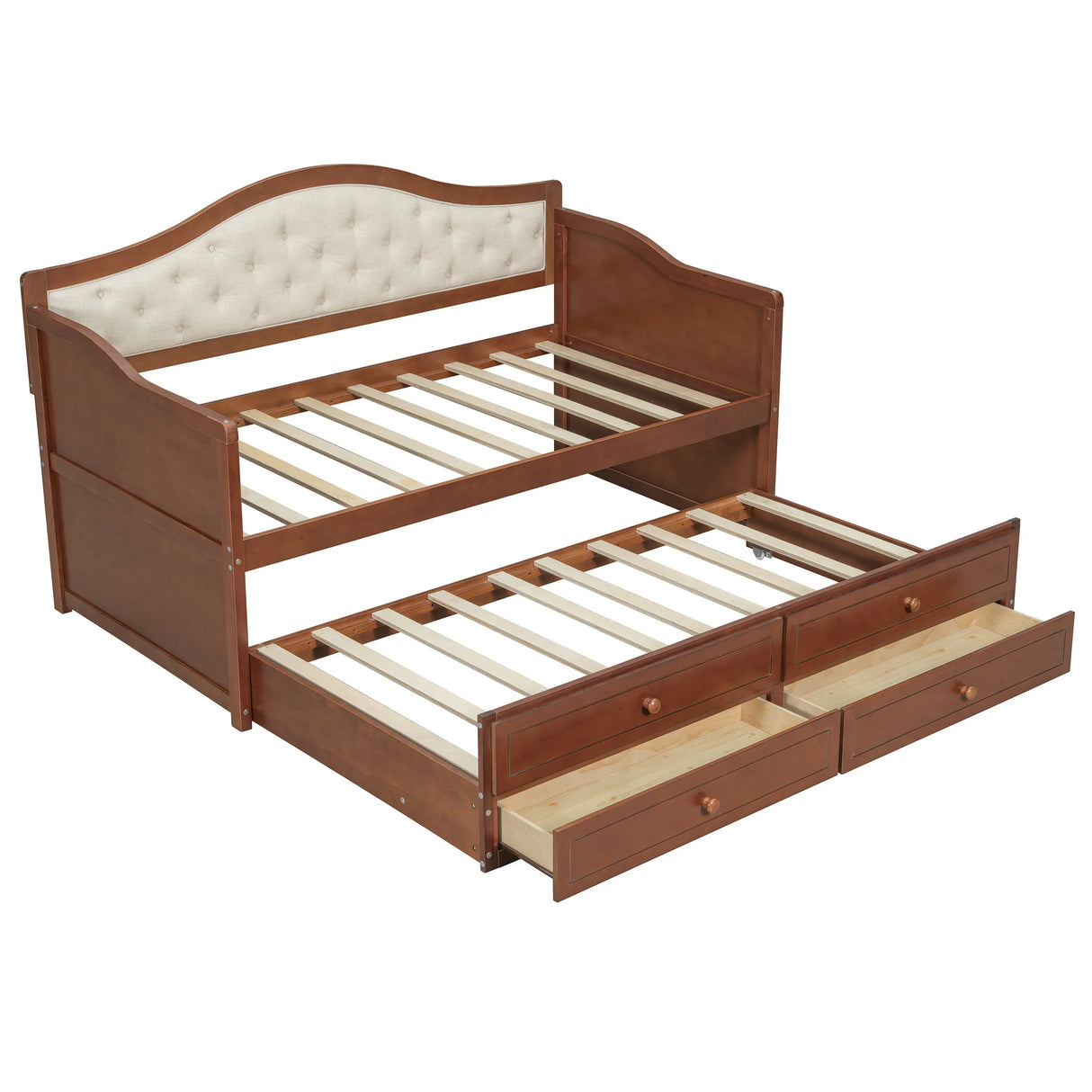 Twin Daybed With Trundle And Storage Drawers Walnut - Omega Lifestyles