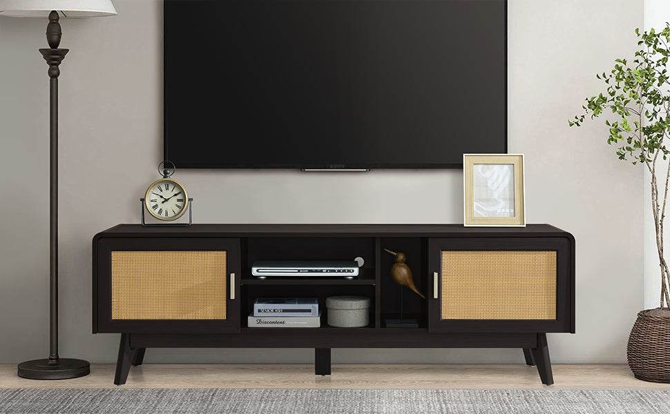 Bohemian Style Dark Brown Rattan TV Stand - Sleep Galleria