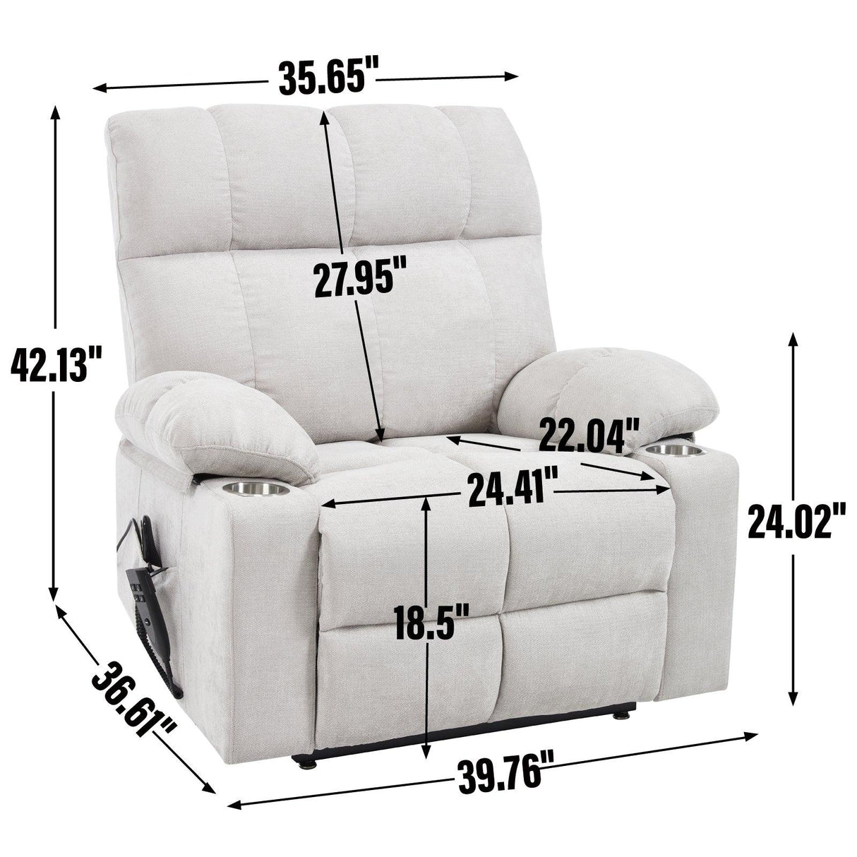 Beige Chenille Power Lift Recliner Chair With Massage Heating - Omega Lifestyles