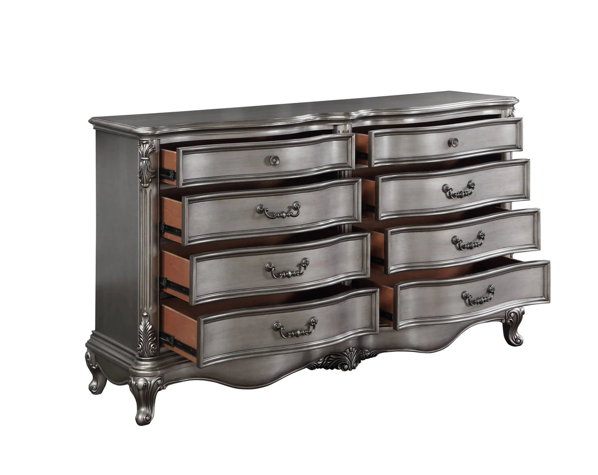 Antique Silver Synthetic Wood Classic Tufted Dresser - Omega Lifestyles