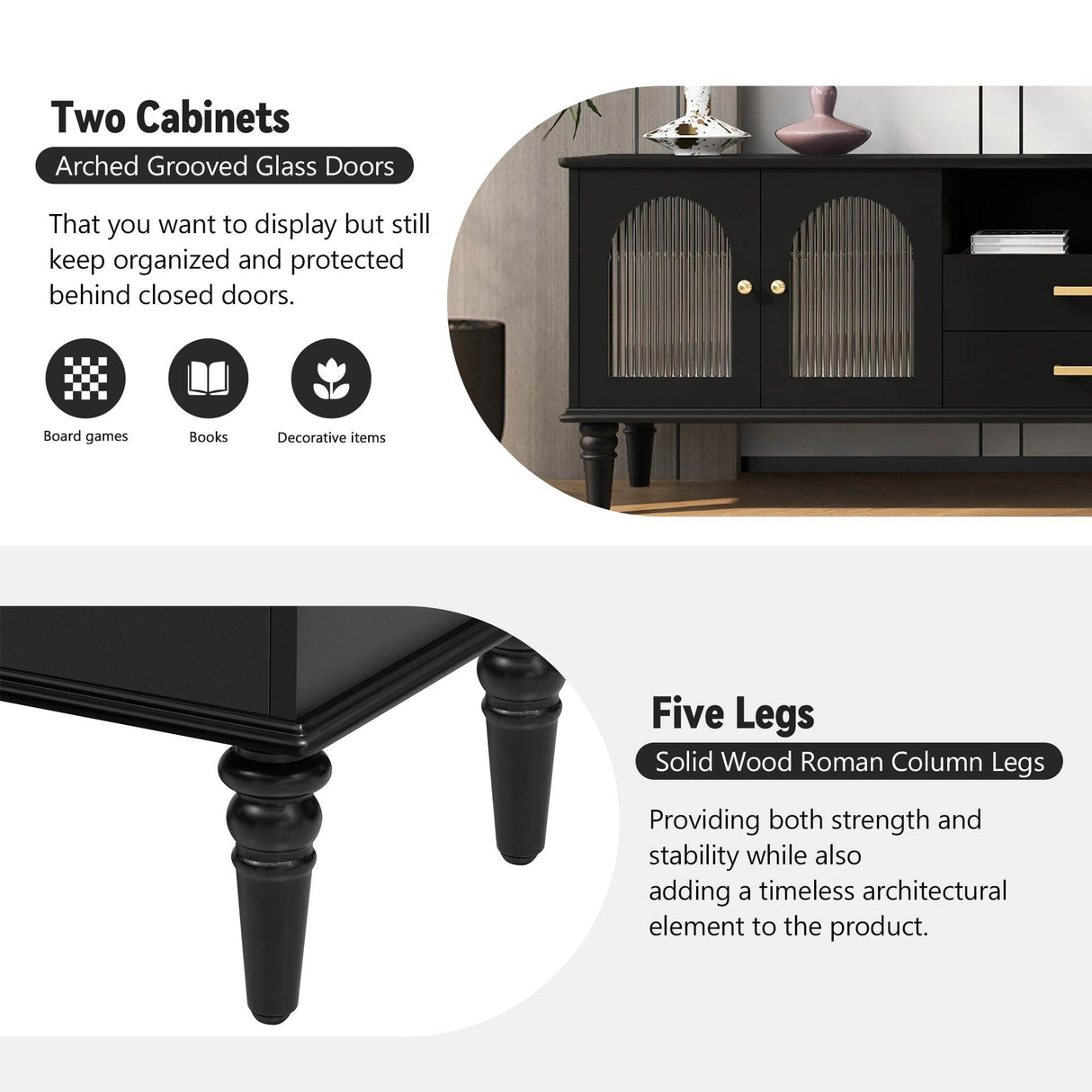 Retro Black MDF TV Stand With Drawers And Cabinets - Sleep Galleria