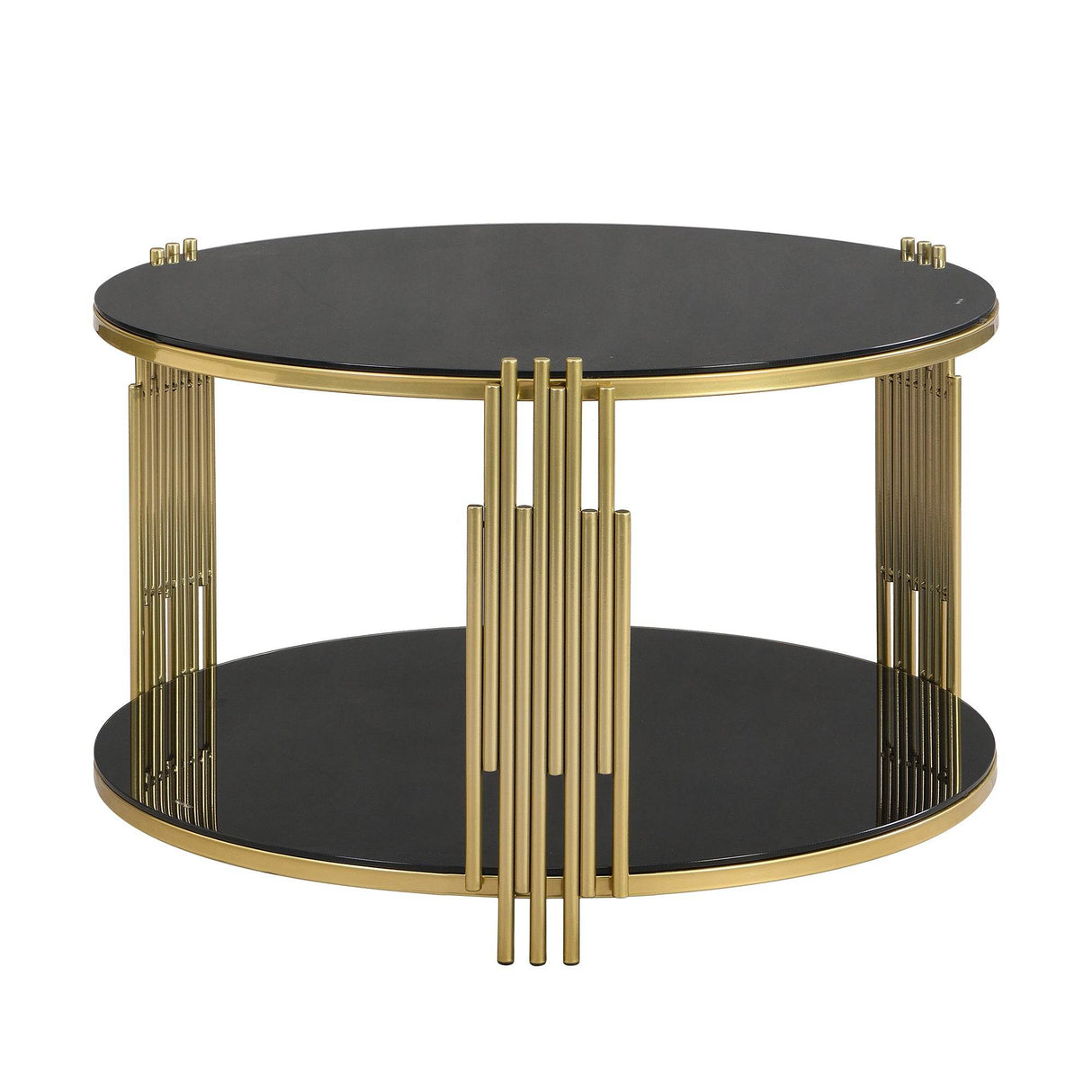 Modern Black Mirror Round Coffee Table With Shelf - Sleep Galleria