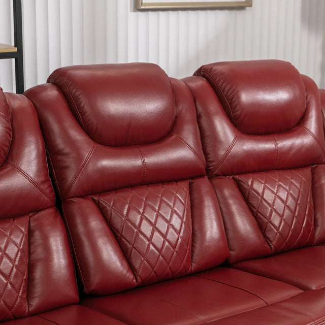 Wine Red Faux Leather Manual Recliner Sofa Set With LED Strip - Omega Lifestyles