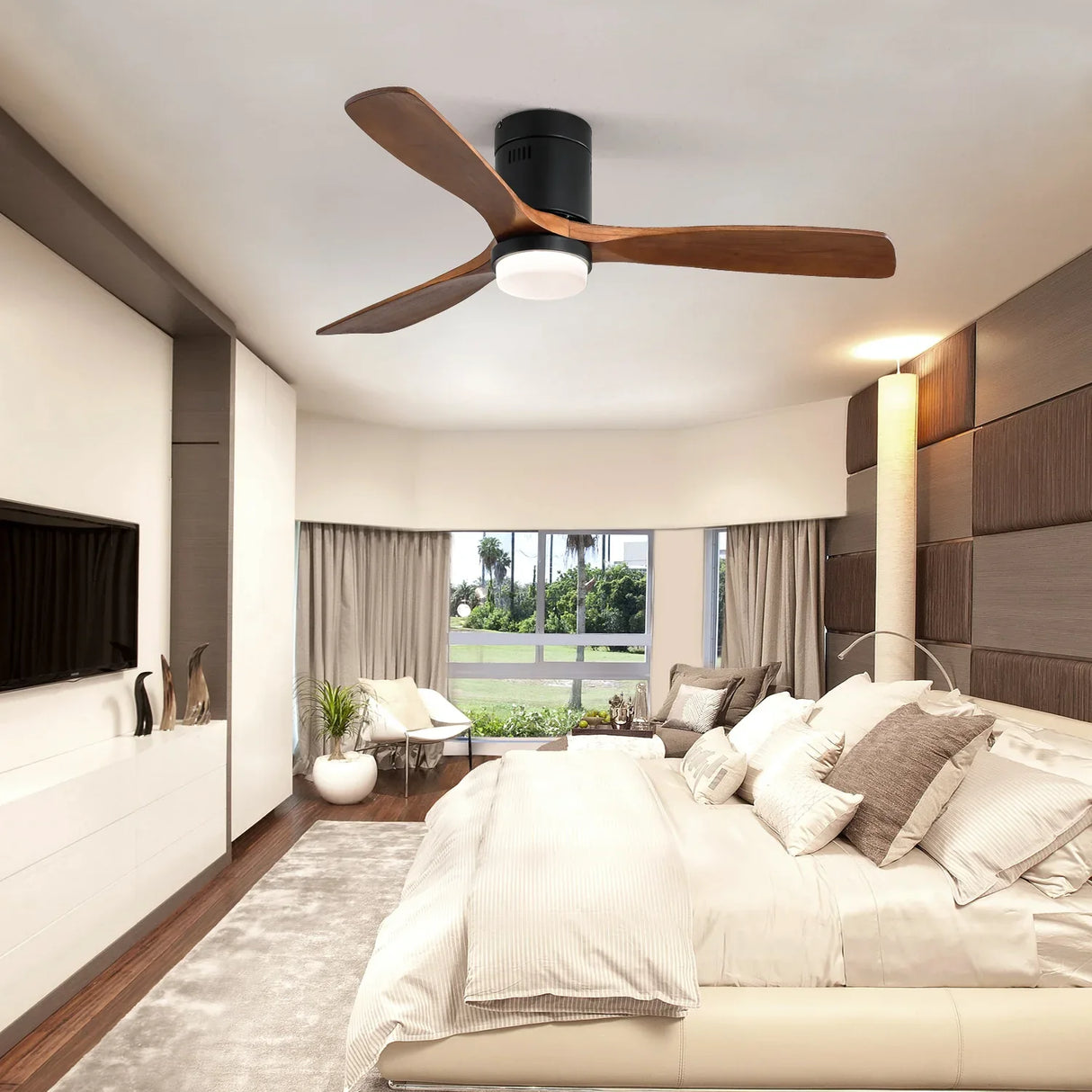 52-Inch Modern Walnut Wood Ceiling Fan With Light - Omega Lifestyles
