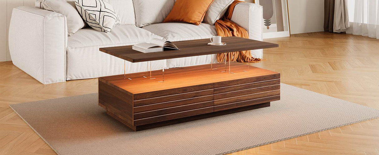 Modern Walnut Rectangle Coffee Table With LED Lights - Sleep Galleria