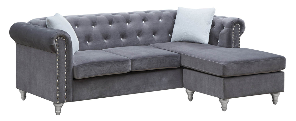 Gray Velvet Chaise Lounge Sofa With Pocketed Coil Seating - Omega Lifestyles