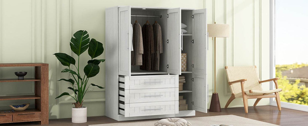 Classic White Solid Wood 4 Door Wardrobe With Drawers - Omega Lifestyles