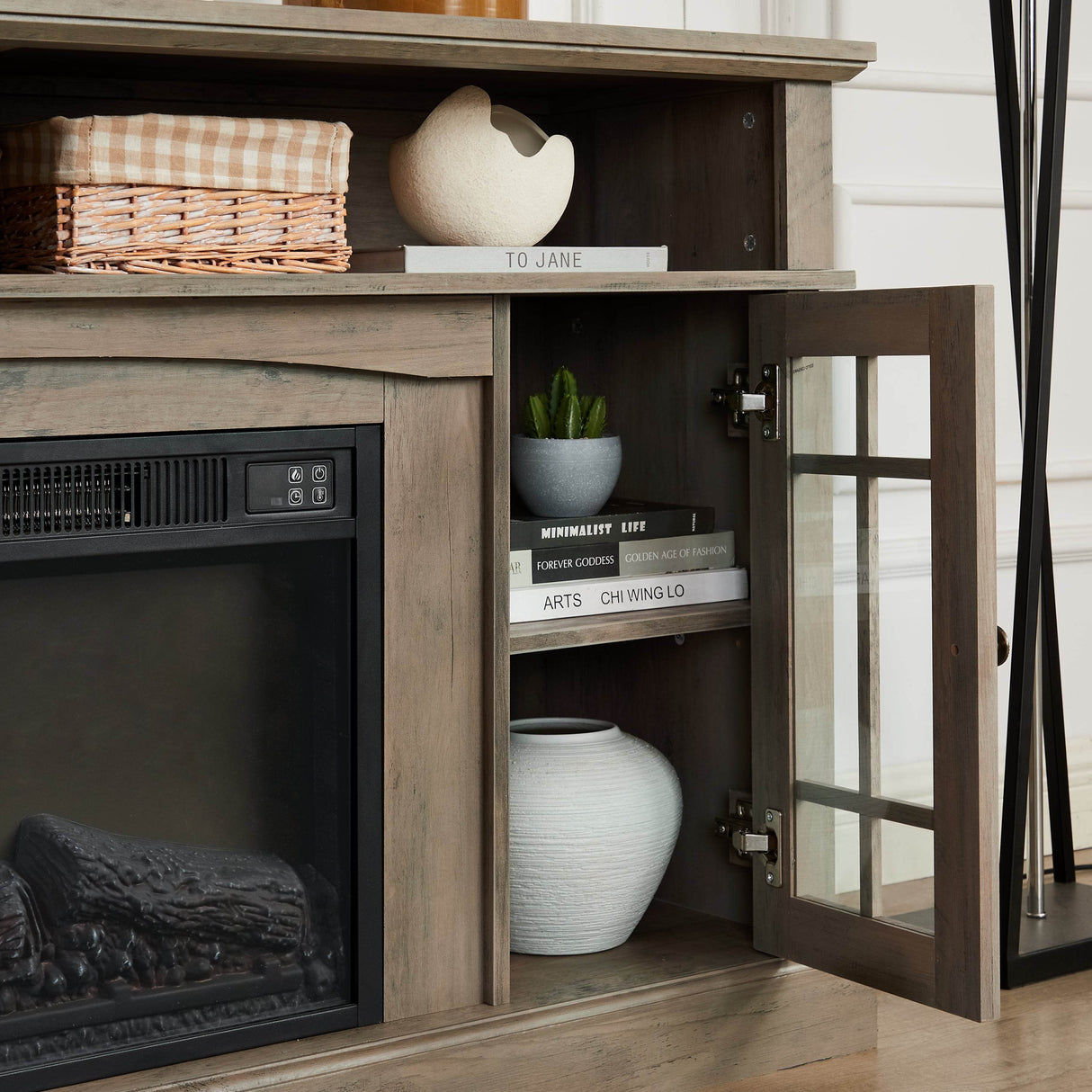 American Traditional Gray Wash Fireplace TV Stand Console - Sleep Galleria