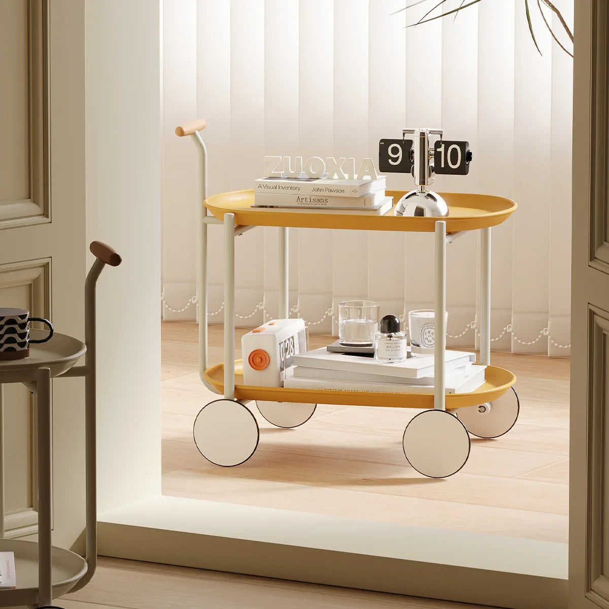 Antique Yellow Artsy Mobile Kitchen Storage Cart - Omega Lifestyles