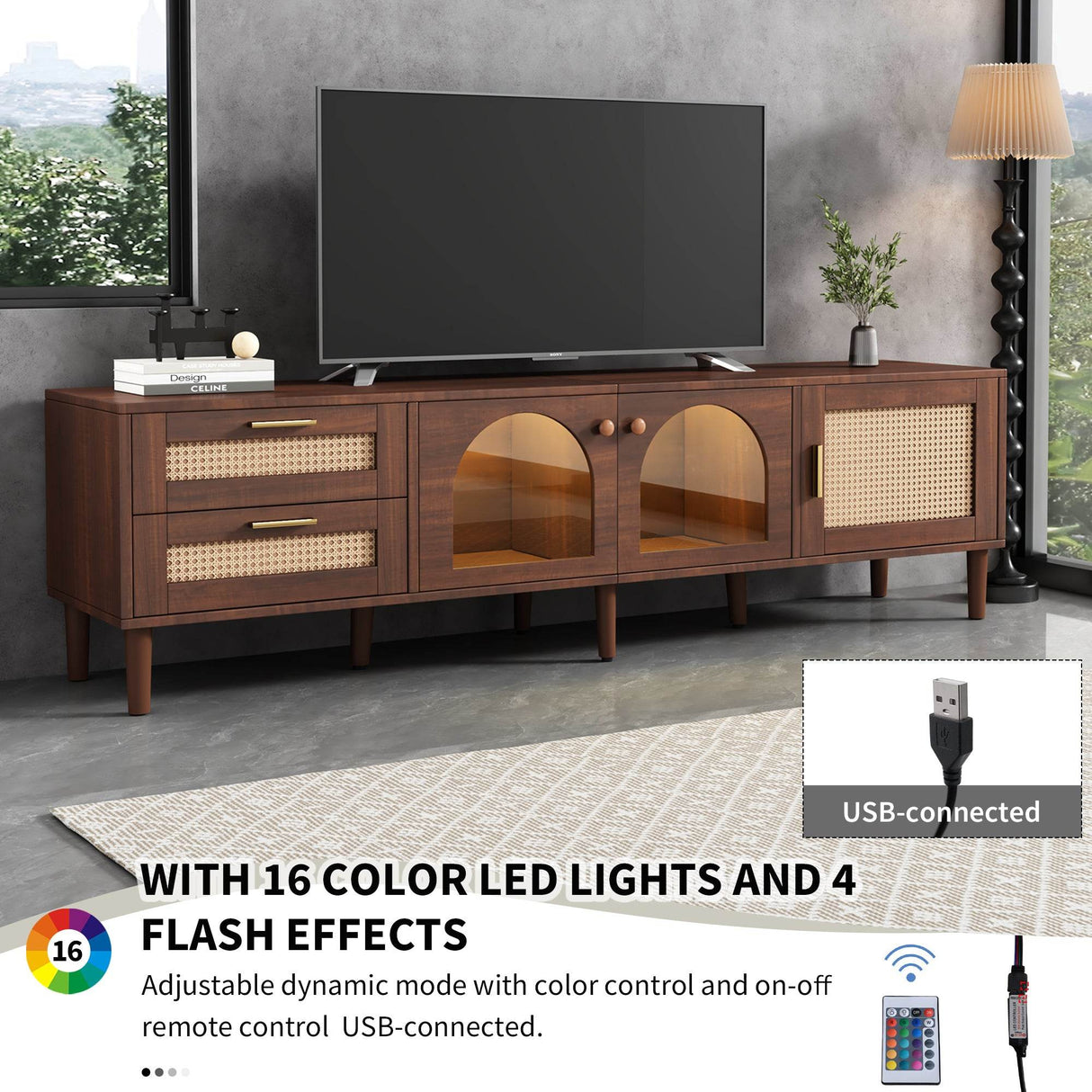 Rattan-Inspired Media Console TV Stand With Storage - Sleep Galleria